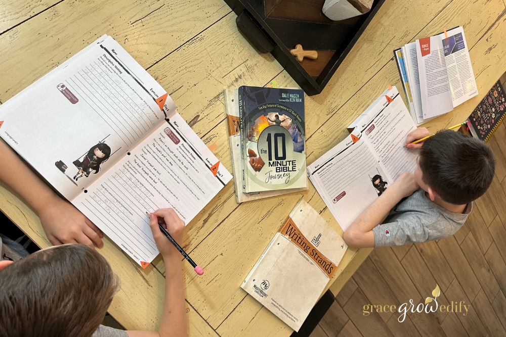 Sixth grade homeschool student completing Language Lessons for a Living Education Level 6 language arts workbook at home
