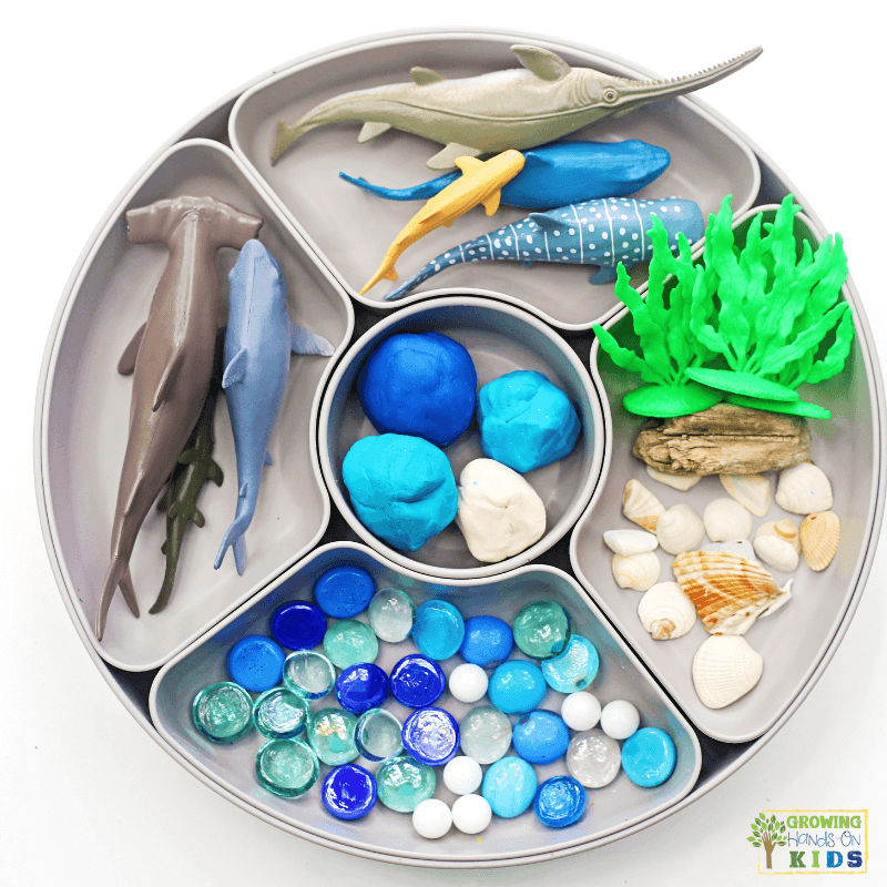 Shark Playdough Sensory Tray Invitation